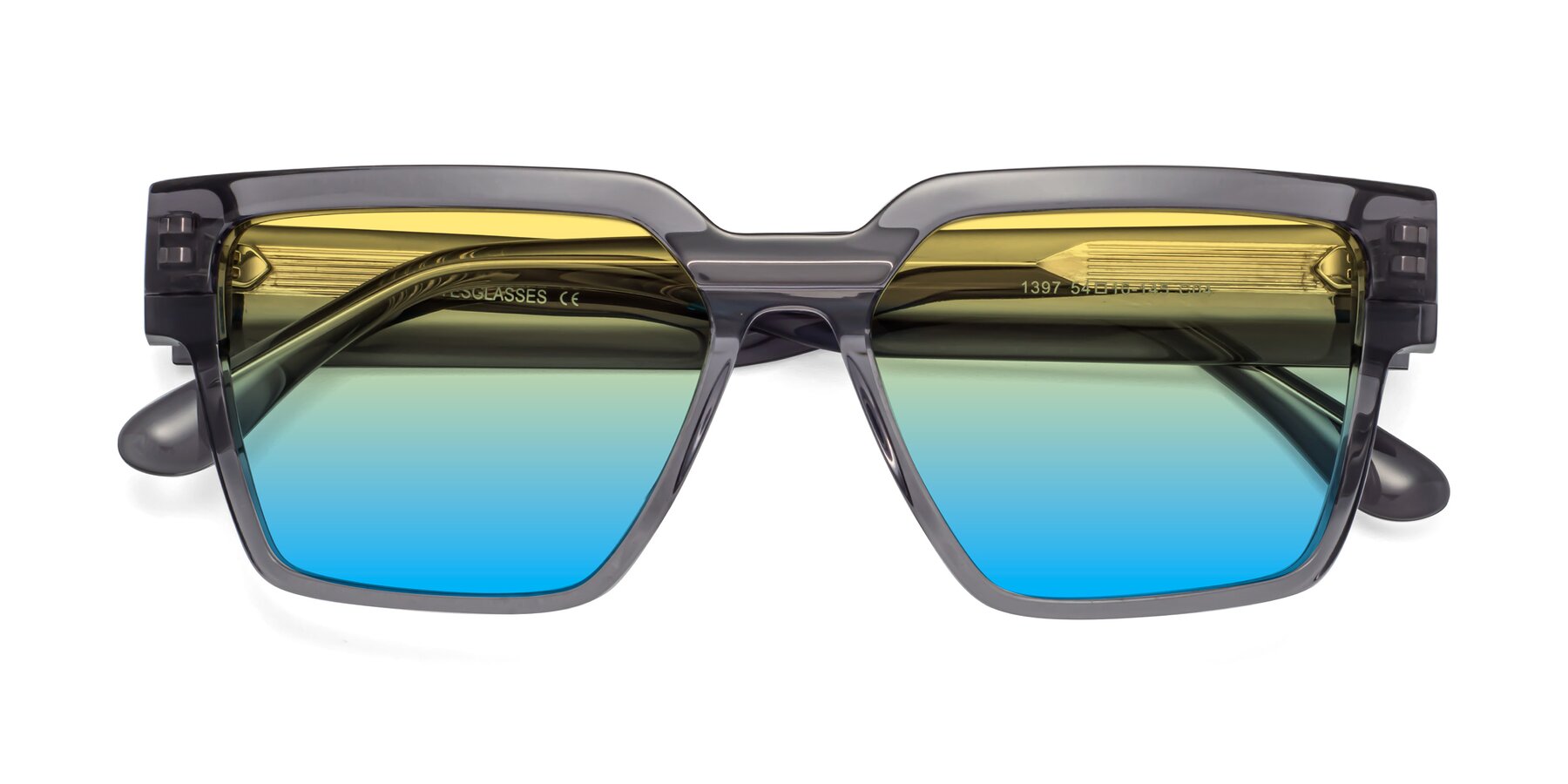 Folded Front of Rincon in Gray with Yellow / Blue Gradient Lenses
