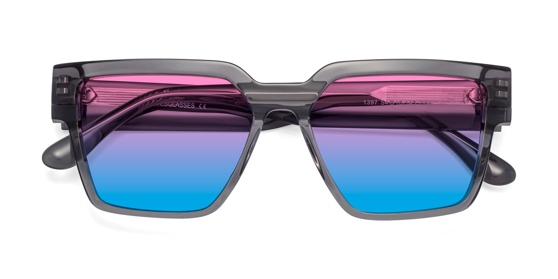 Folded Front of Rincon in Gray with Pink / Blue Gradient Lenses