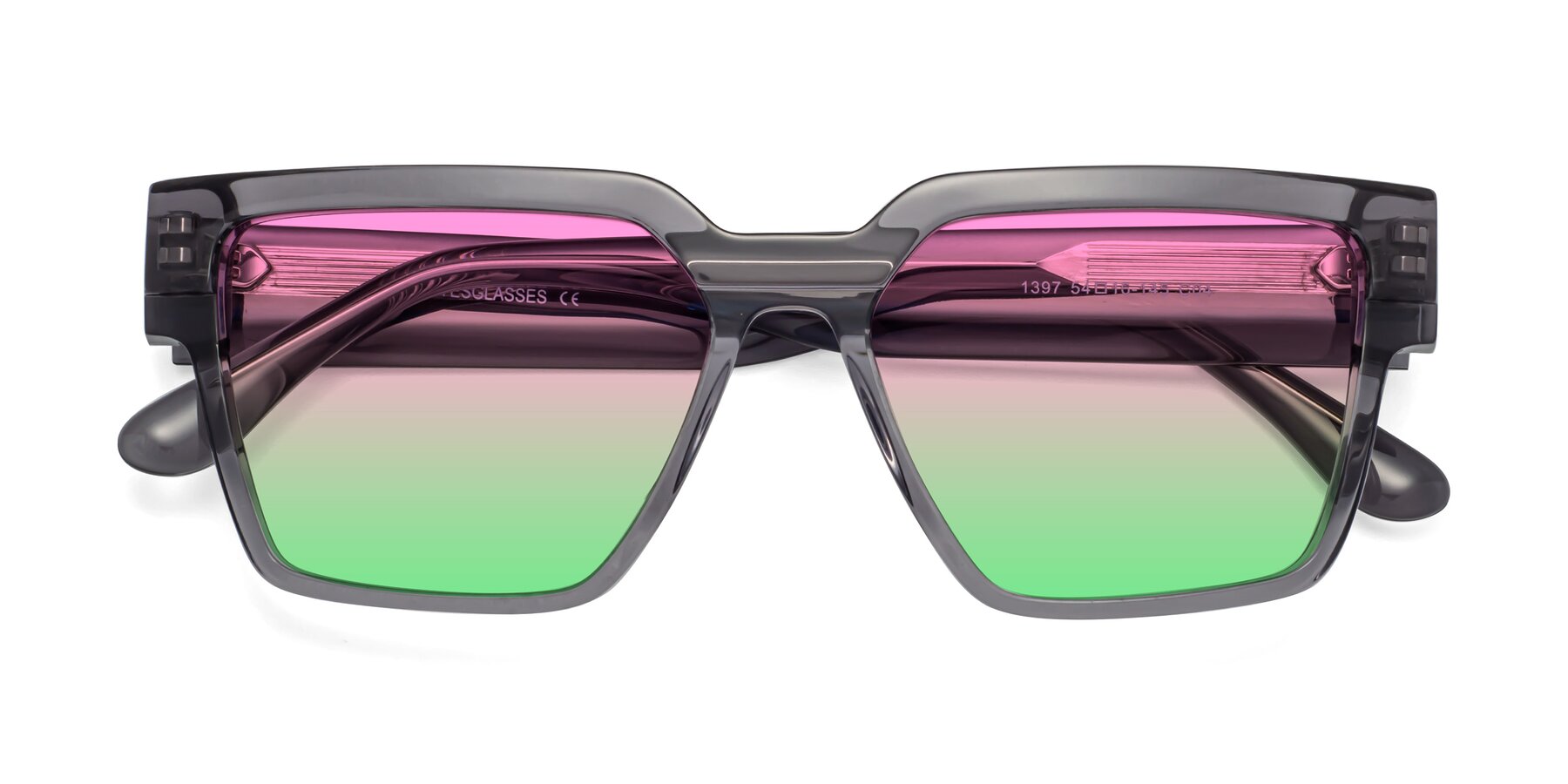 Folded Front of Rincon in Gray with Pink / Green Gradient Lenses