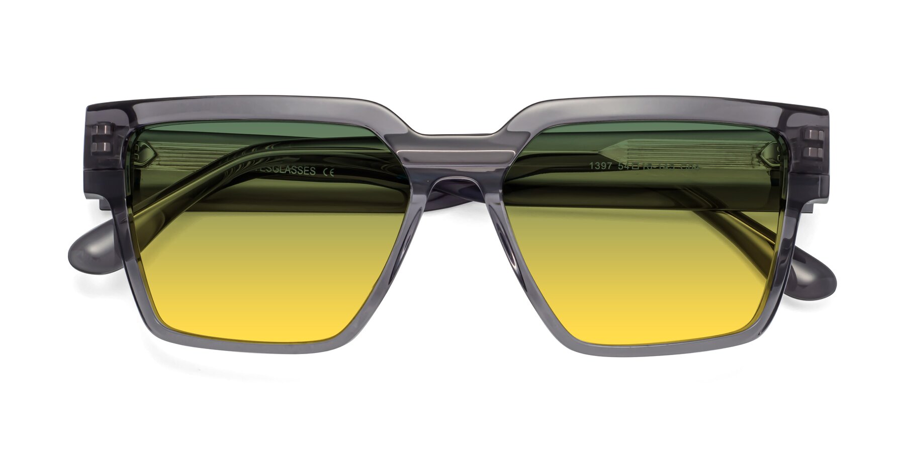 Folded Front of Rincon in Gray with Green / Yellow Gradient Lenses