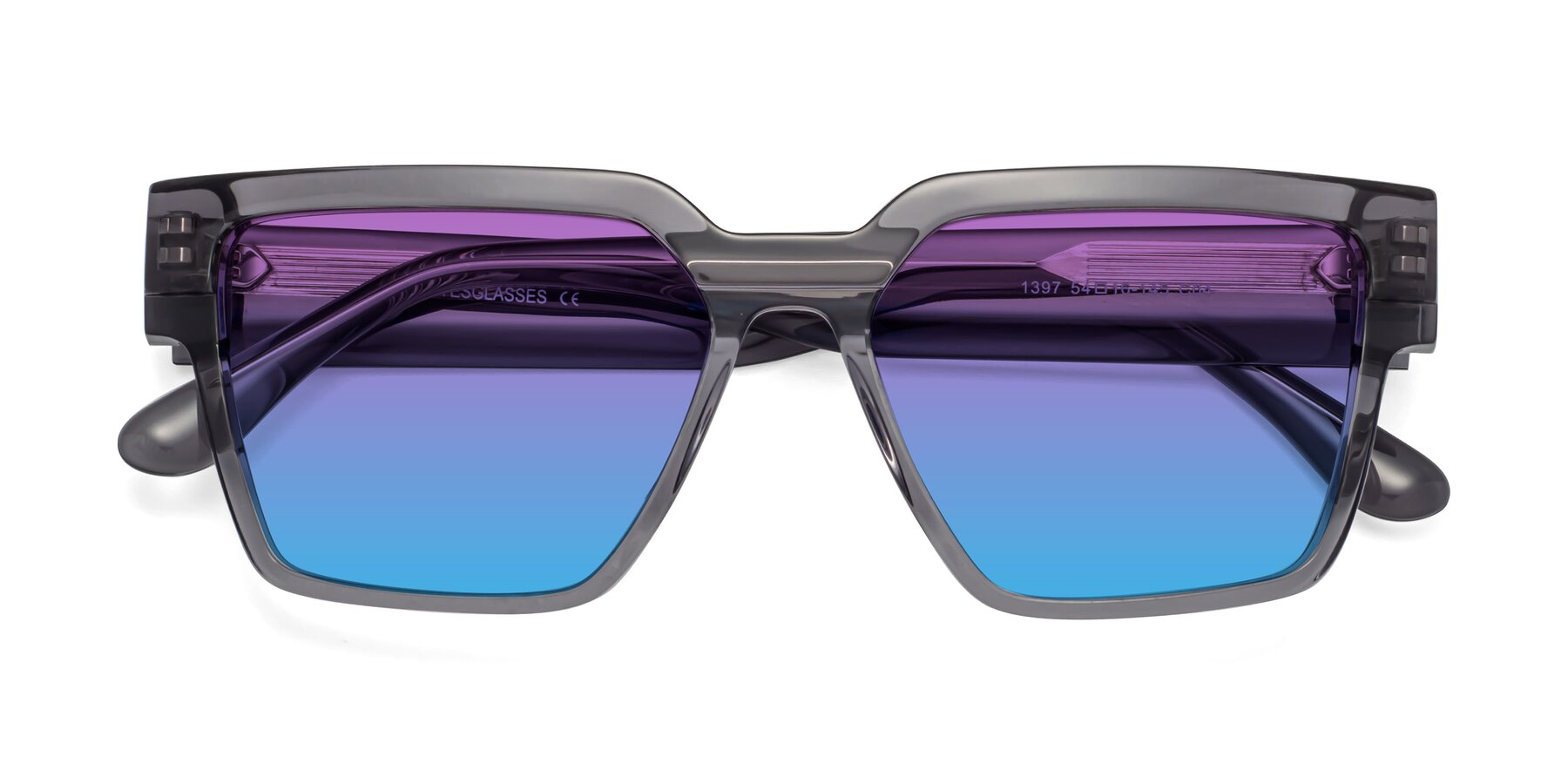 Folded Front of Rincon in Gray with Purple / Blue Gradient Lenses
