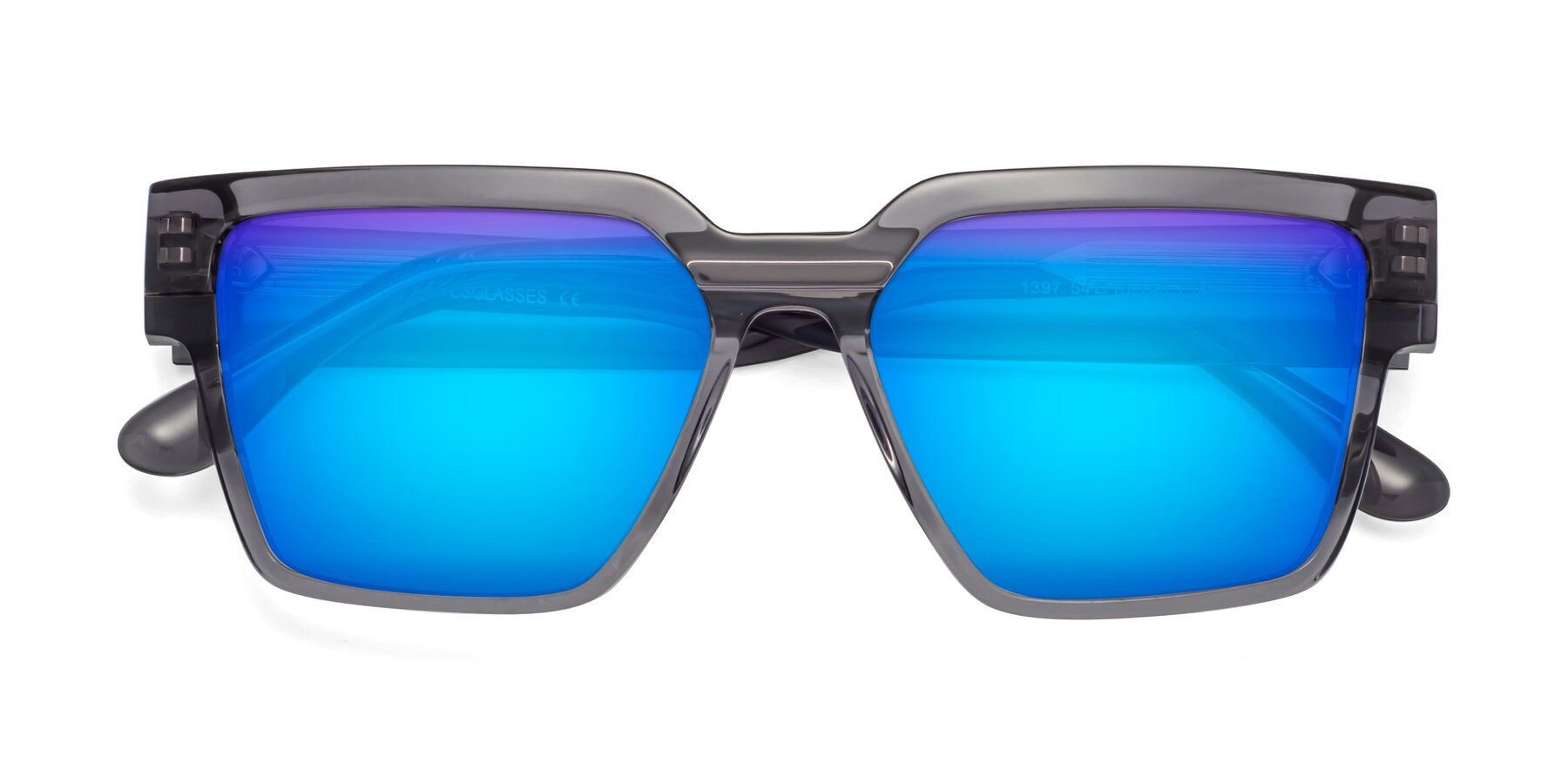 Folded Front of Rincon in Gray with Blue Mirrored Lenses