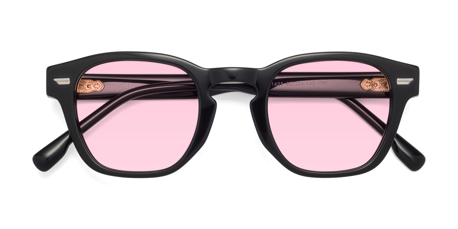 Folded Front of 1421 in Black with Light Pink Tinted Lenses