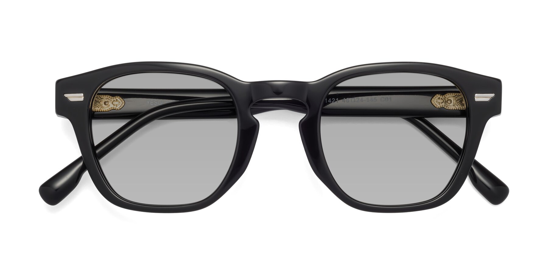 Folded Front of 1421 in Black with Light Gray Tinted Lenses