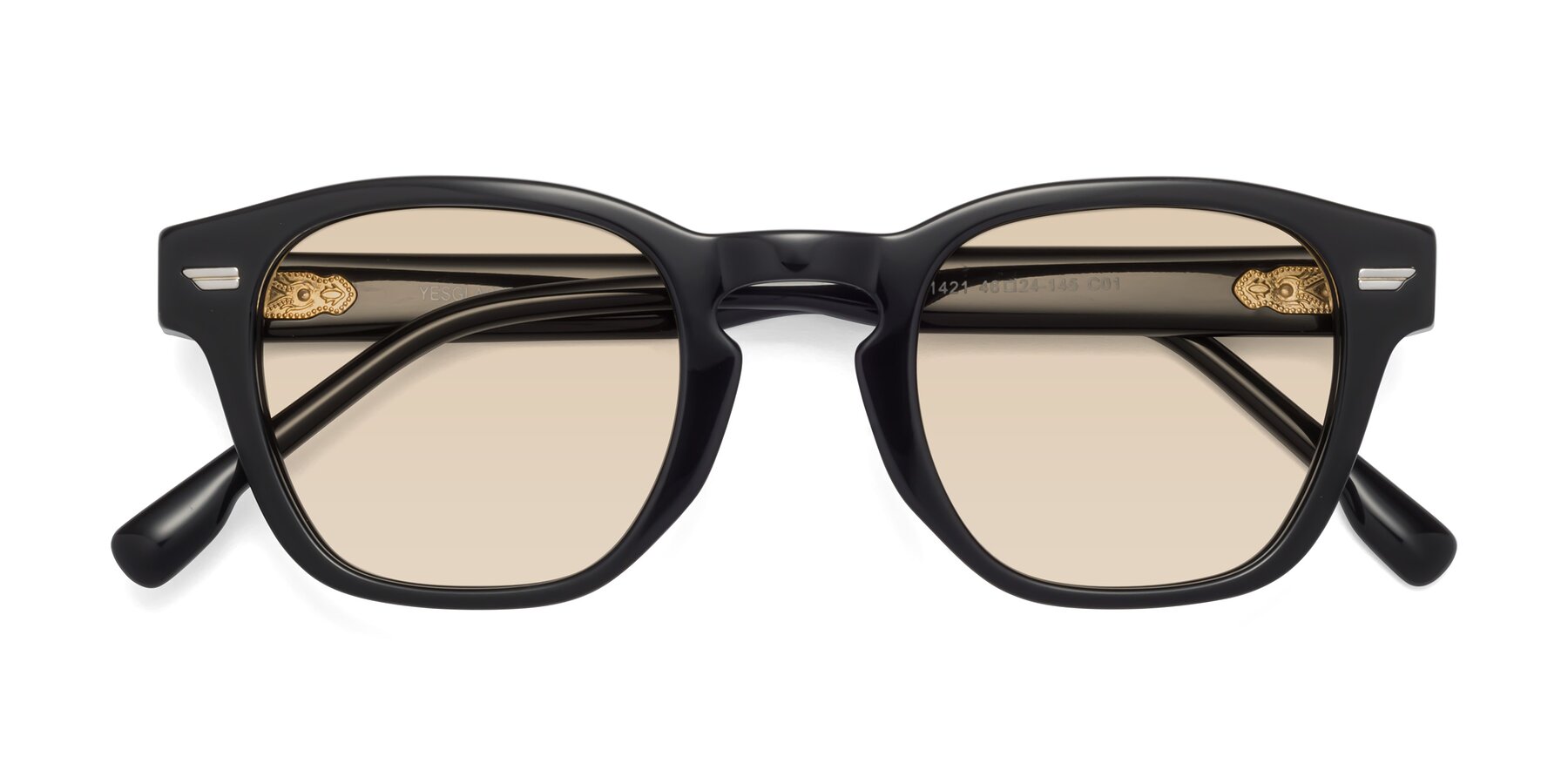 Folded Front of 1421 in Black with Light Brown Tinted Lenses