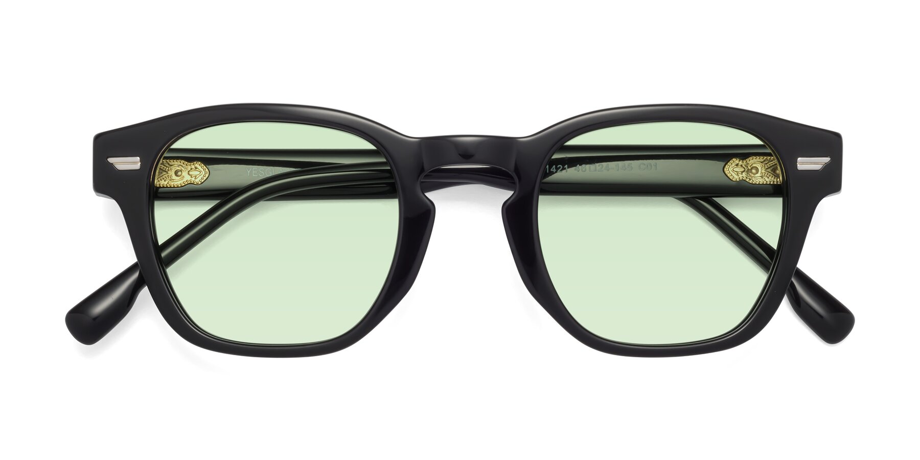 Folded Front of 1421 in Black with Light Green Tinted Lenses