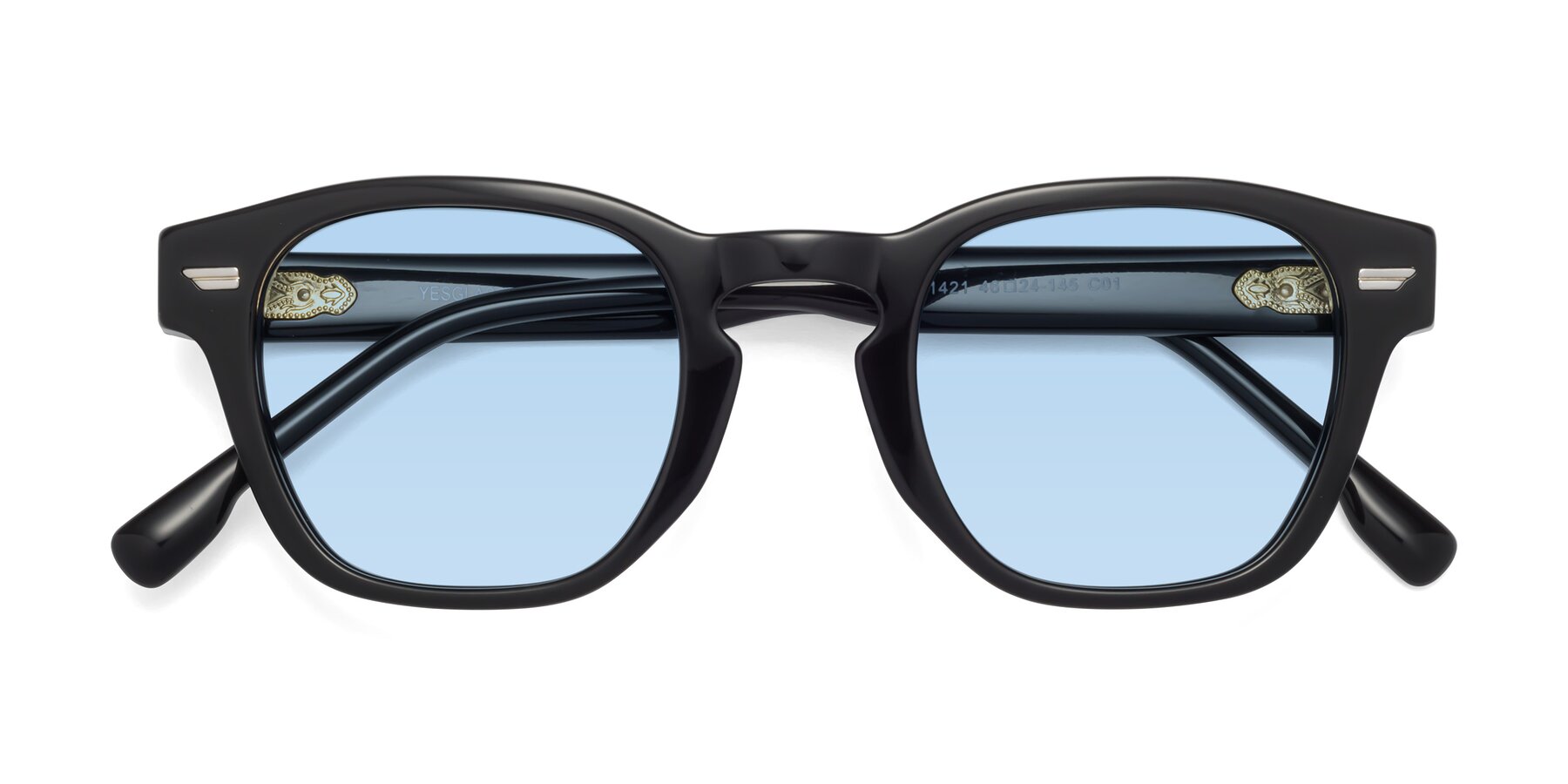 Folded Front of 1421 in Black with Light Blue Tinted Lenses