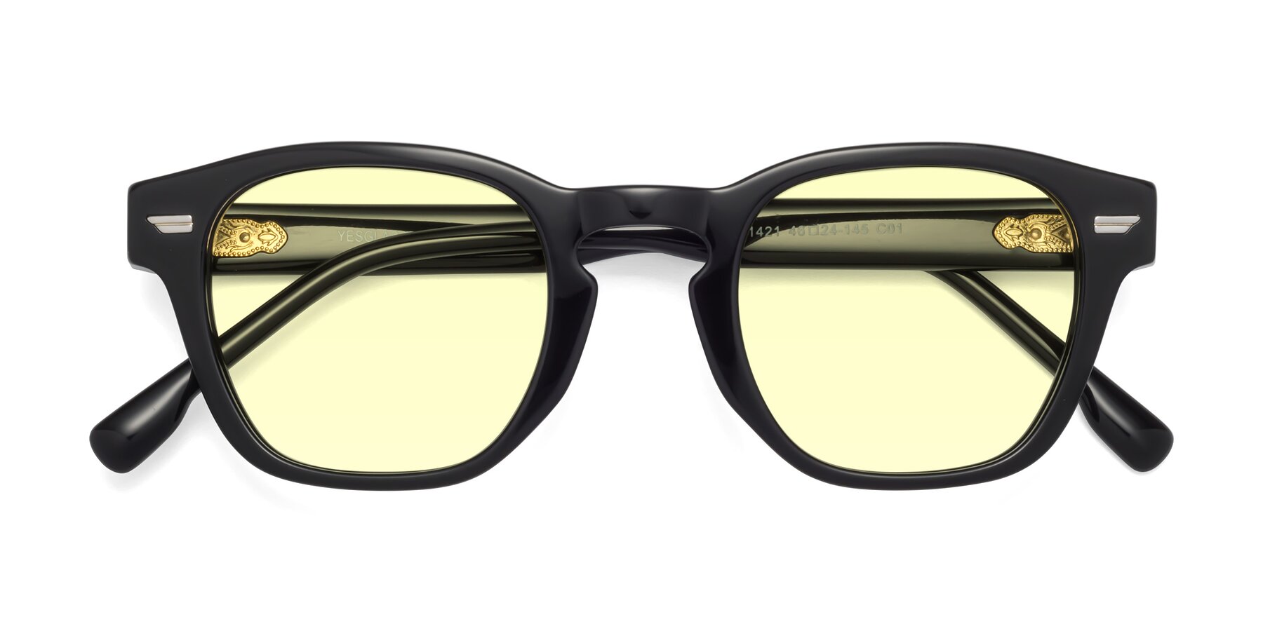 Folded Front of 1421 in Black with Light Yellow Tinted Lenses