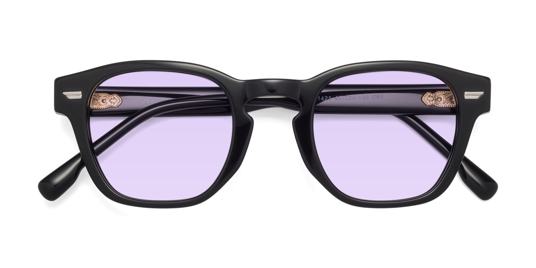 Folded Front of 1421 in Black with Light Purple Tinted Lenses