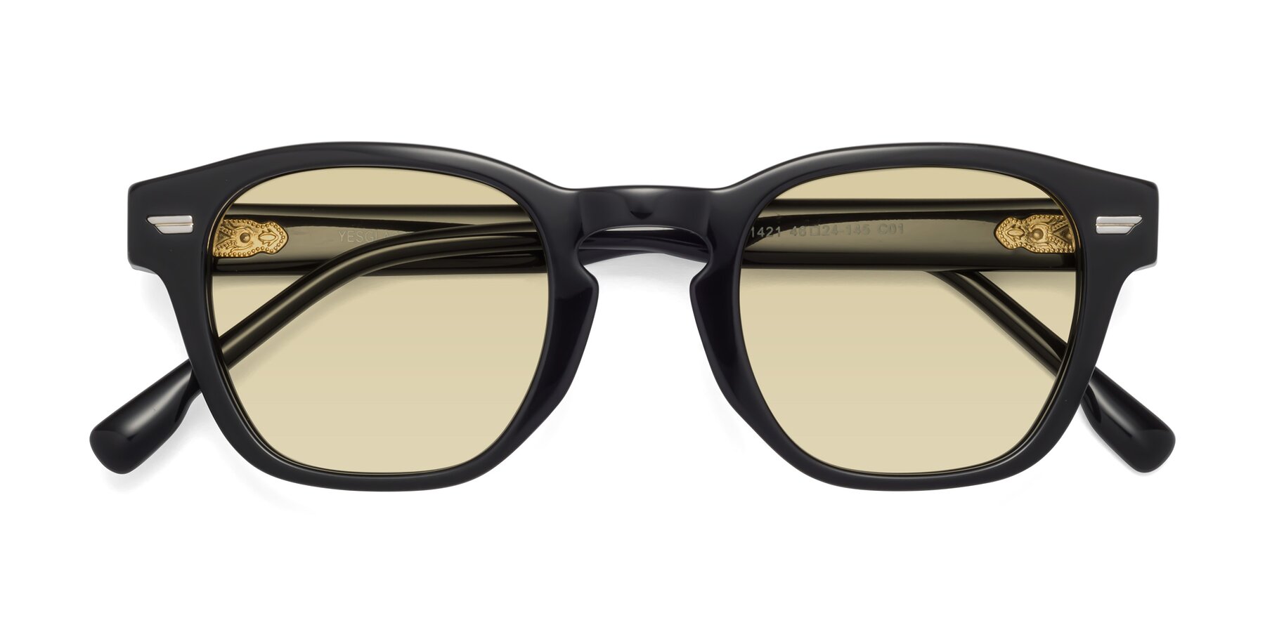 Folded Front of 1421 in Black with Light Champagne Tinted Lenses