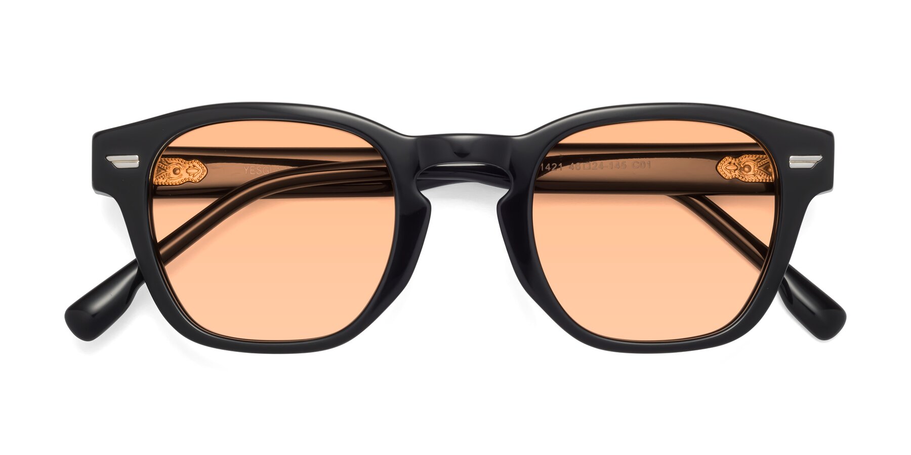 Folded Front of 1421 in Black with Light Orange Tinted Lenses