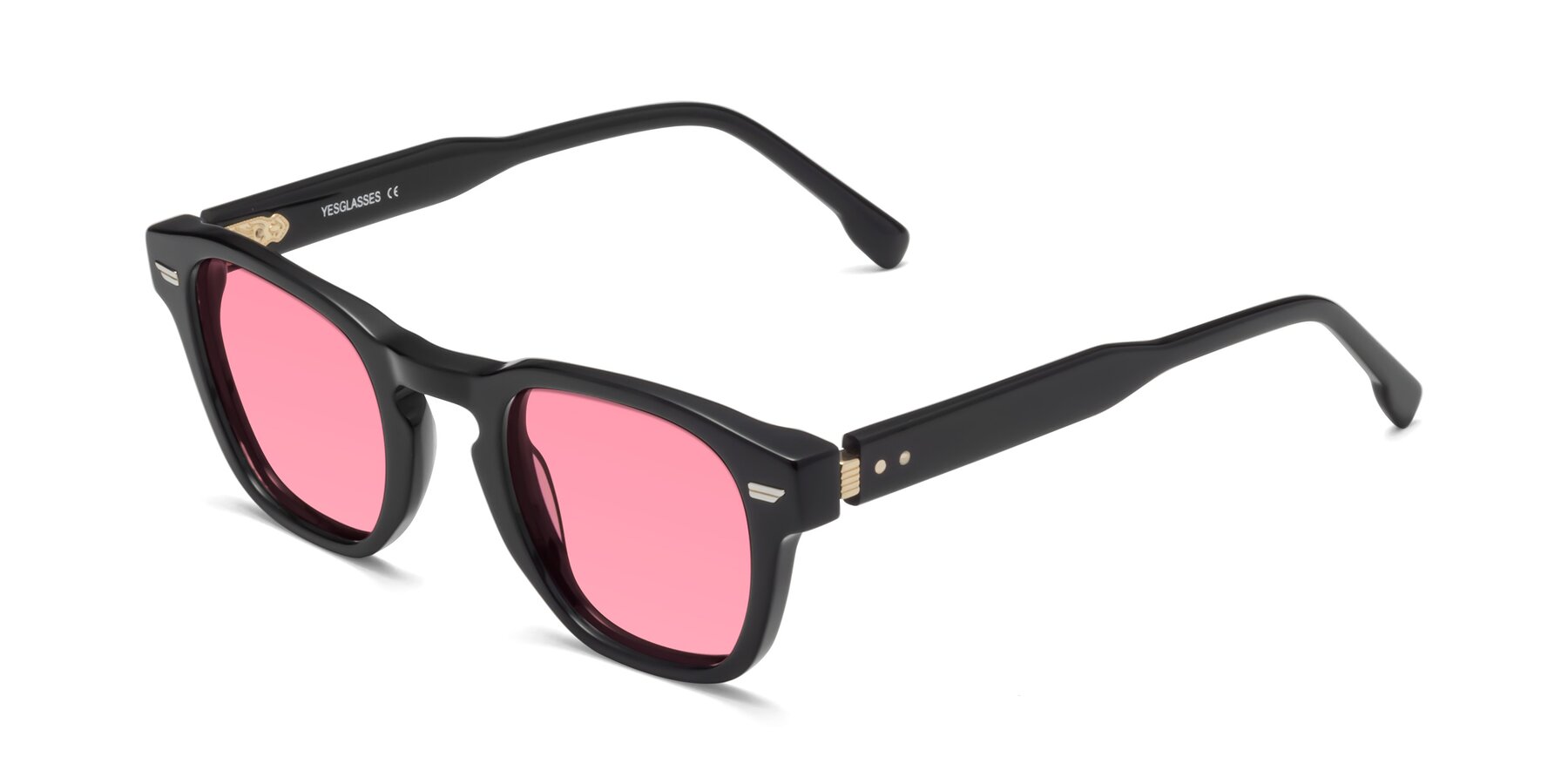 Angle of 1421 in Black with Pink Tinted Lenses