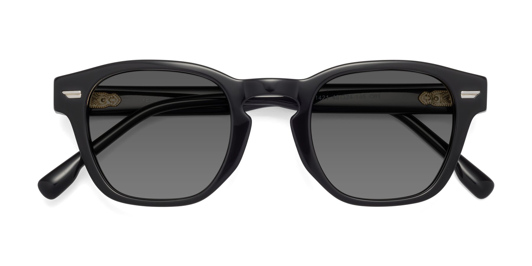 Folded Front of 1421 in Black with Medium Gray Tinted Lenses