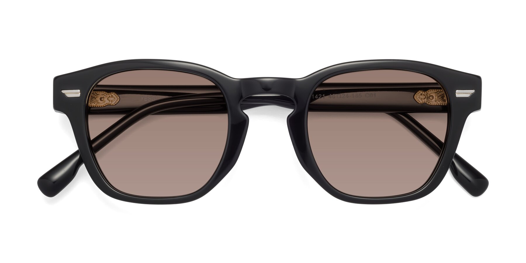 Folded Front of 1421 in Black with Medium Brown Tinted Lenses
