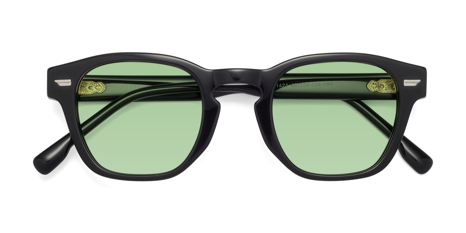 Folded Front of 1421 in Black with Medium Green Tinted Lenses