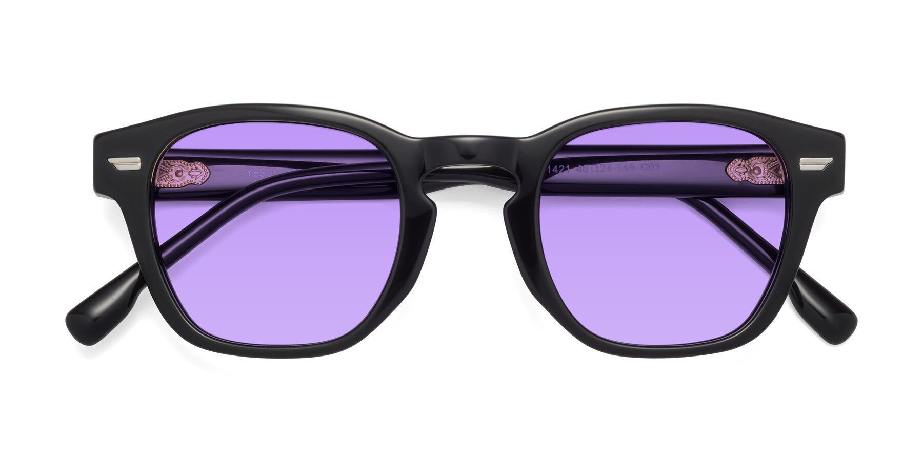 Folded Front of 1421 in Black with Medium Purple Tinted Lenses