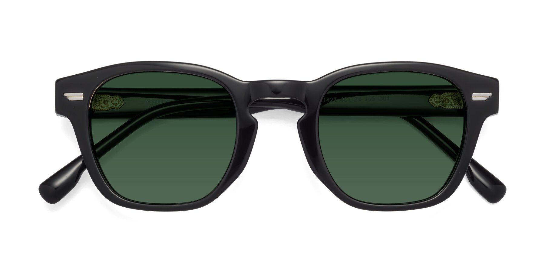 Folded Front of 1421 in Black with Green Tinted Lenses
