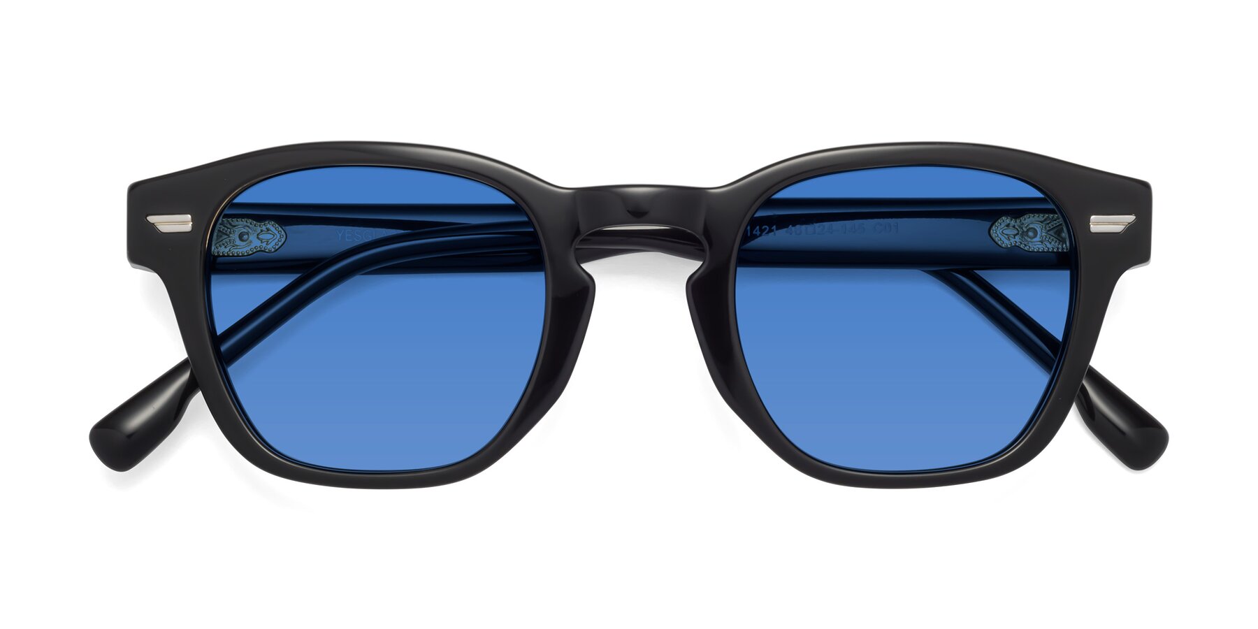 Folded Front of 1421 in Black with Blue Tinted Lenses