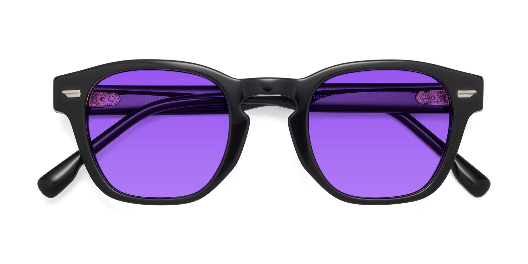 Folded Front of 1421 in Black with Purple Tinted Lenses