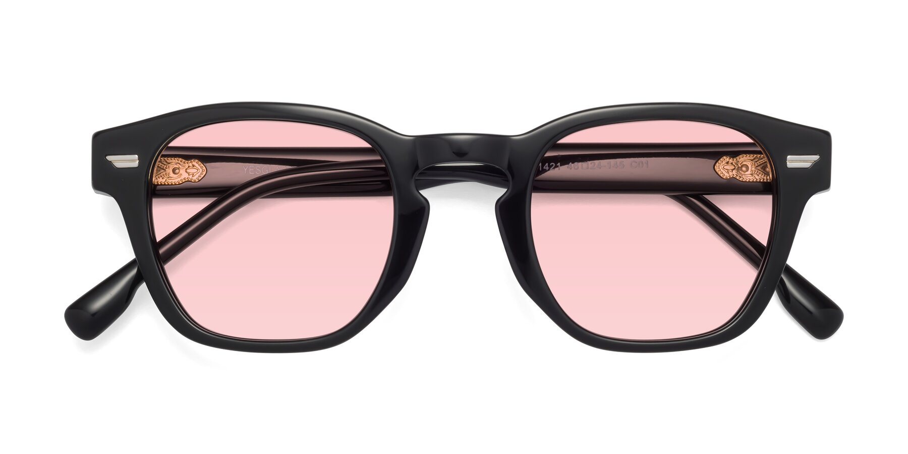 Folded Front of 1421 in Black with Light Garnet Tinted Lenses