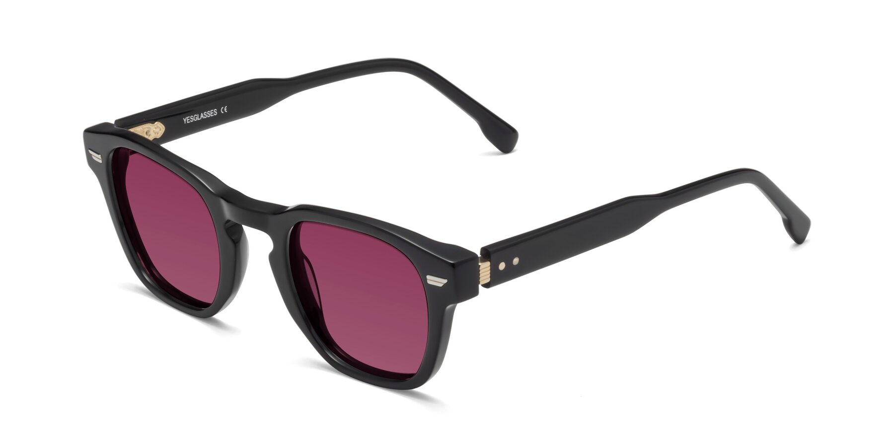 Angle of 1421 in Black with Wine Tinted Lenses