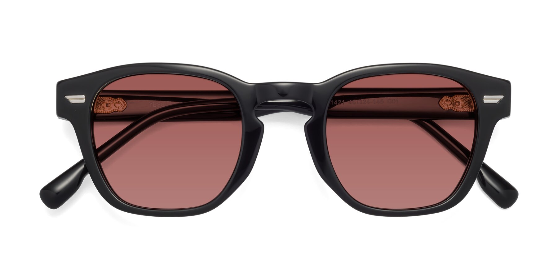 Folded Front of 1421 in Black with Garnet Tinted Lenses