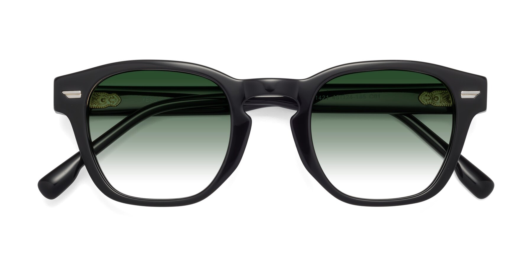 Folded Front of 1421 in Black with Green Gradient Lenses