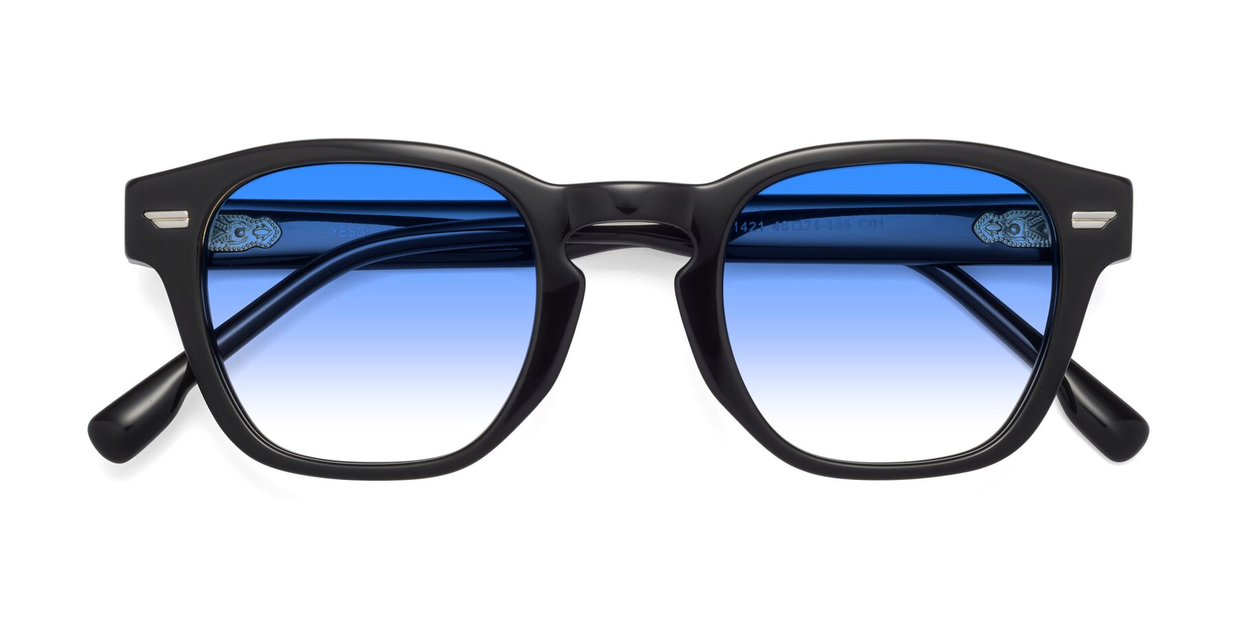 Folded Front of 1421 in Black with Blue Gradient Lenses