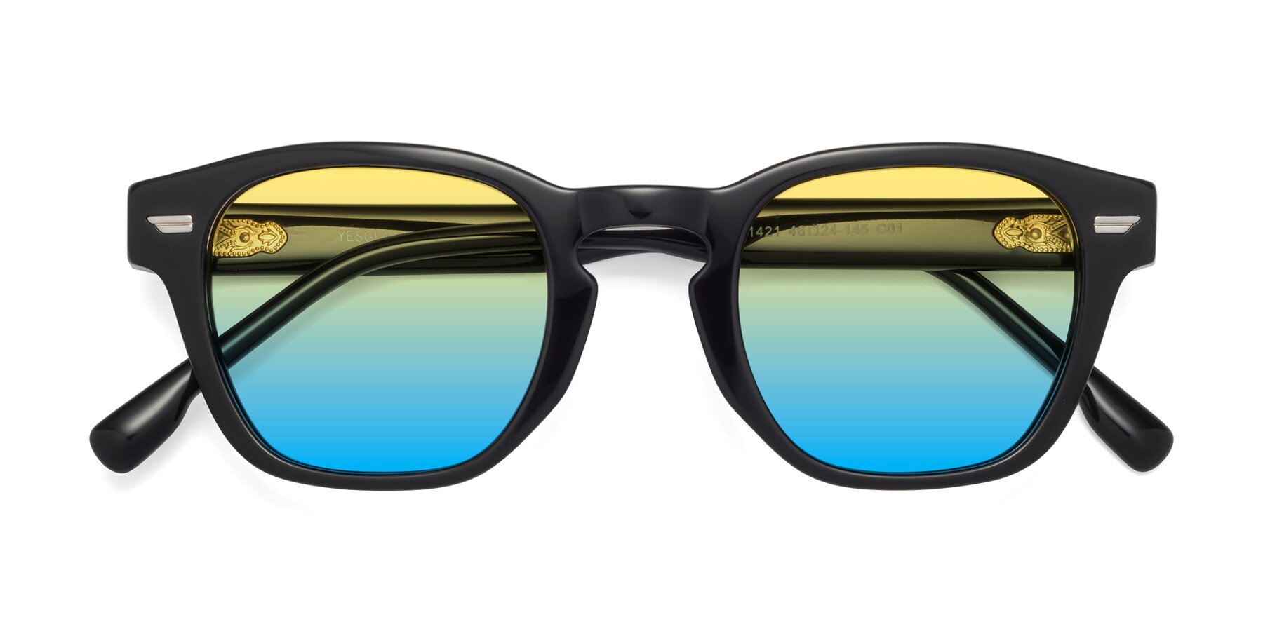 Folded Front of Costa in Black with Yellow / Blue Gradient Lenses