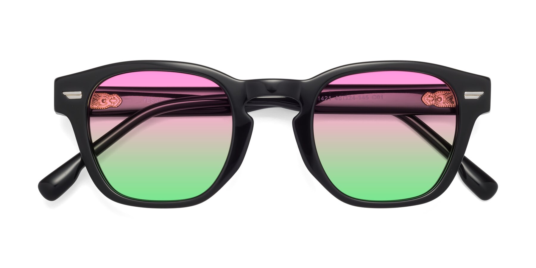 Folded Front of 1421 in Black with Pink / Green Gradient Lenses