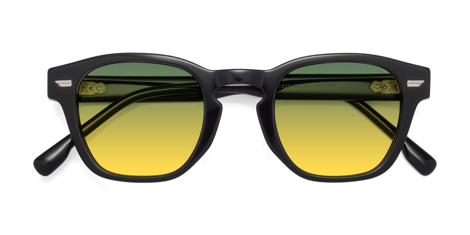 Folded Front of 1421 in Black with Green / Yellow Gradient Lenses