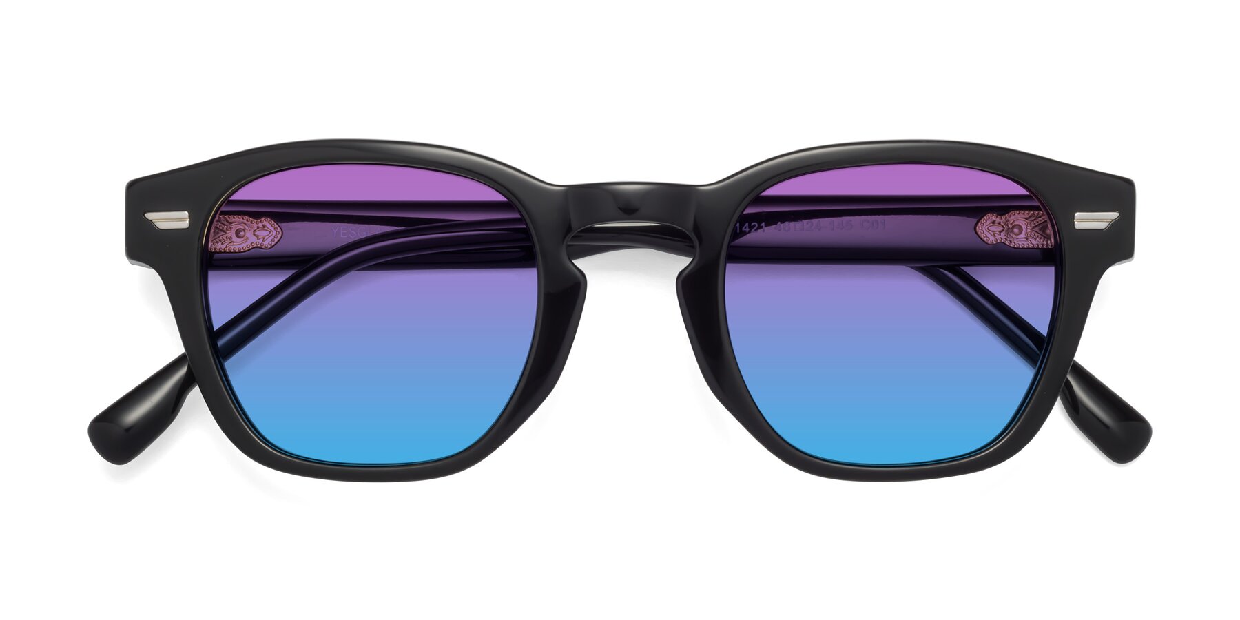 Folded Front of Costa in Black with Purple / Blue Gradient Lenses