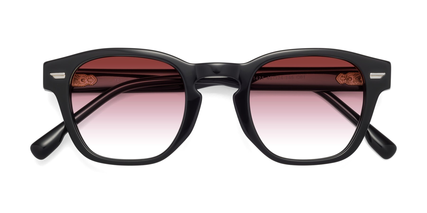 Folded Front of 1421 in Black with Garnet Gradient Lenses