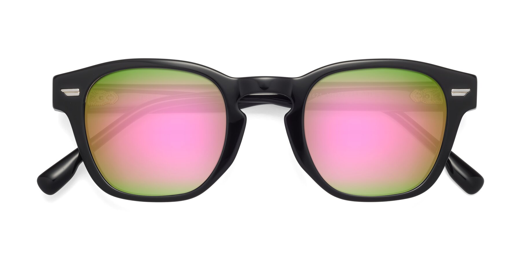 Folded Front of 1421 in Black with Pink Mirrored Lenses