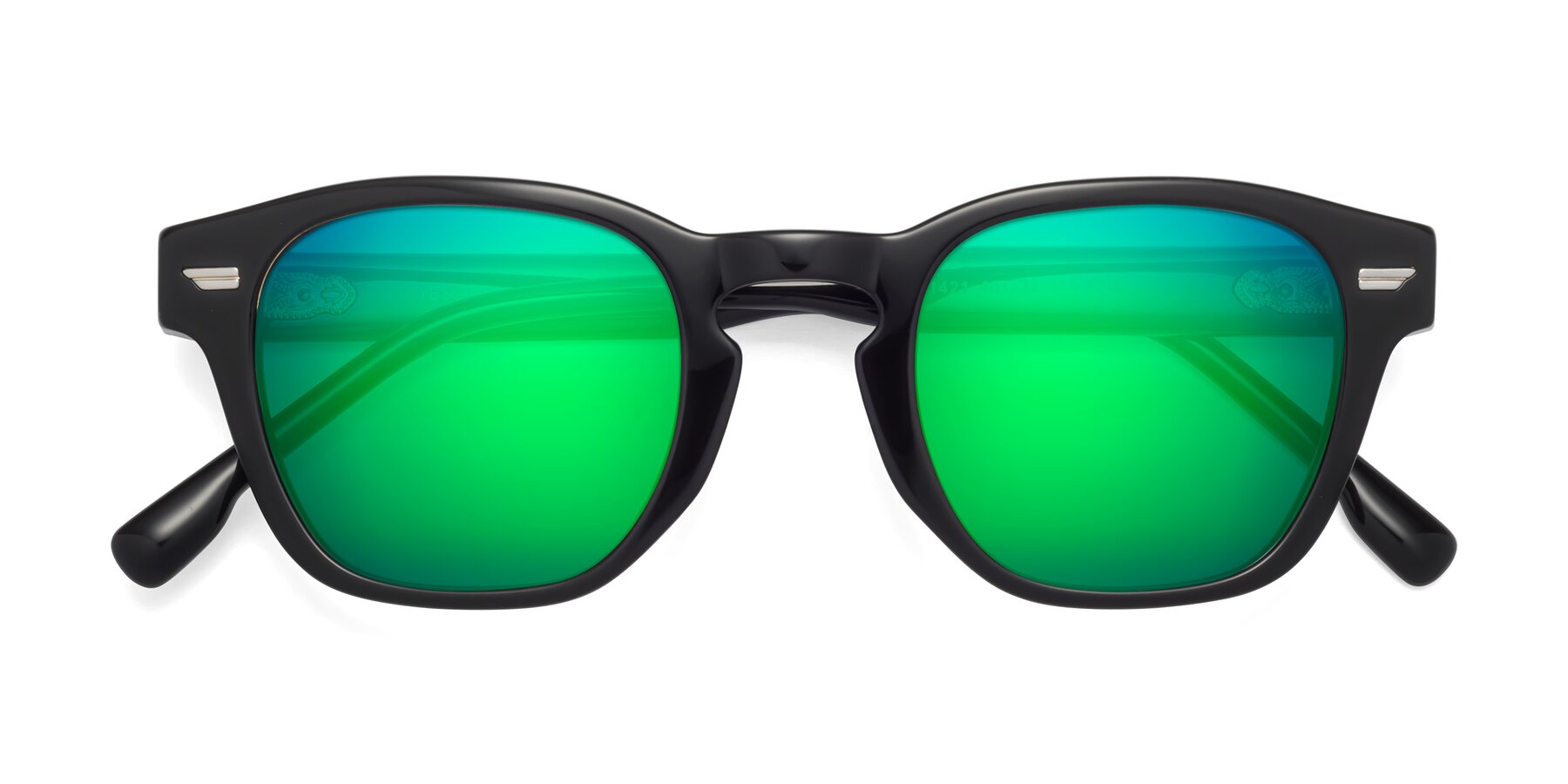 Folded Front of 1421 in Black with Green Mirrored Lenses