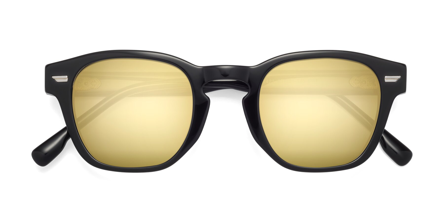 Folded Front of 1421 in Black with Gold Mirrored Lenses