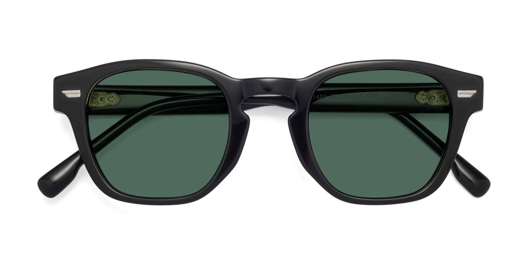 Folded Front of 1421 in Black with Green Polarized Lenses
