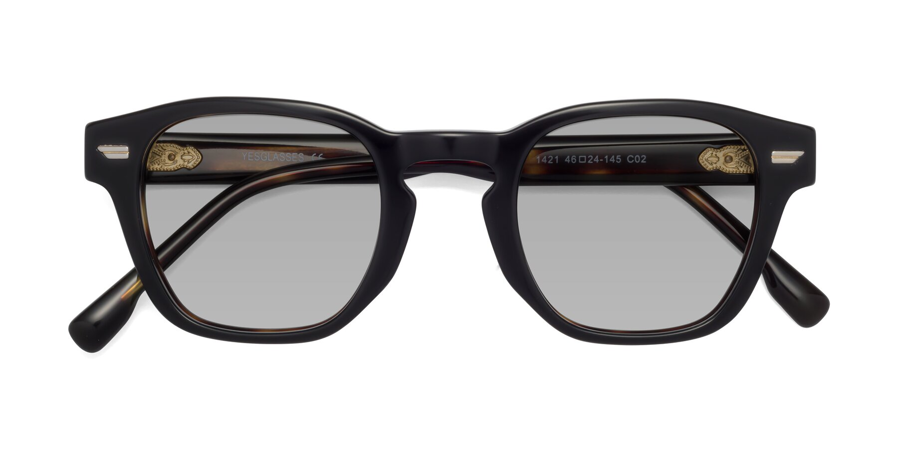 Folded Front of 1421 in Black-Tortoise with Light Gray Tinted Lenses