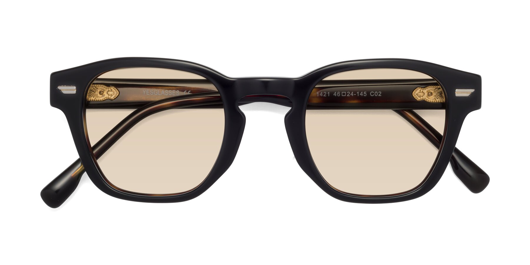Folded Front of 1421 in Black-Tortoise with Light Brown Tinted Lenses
