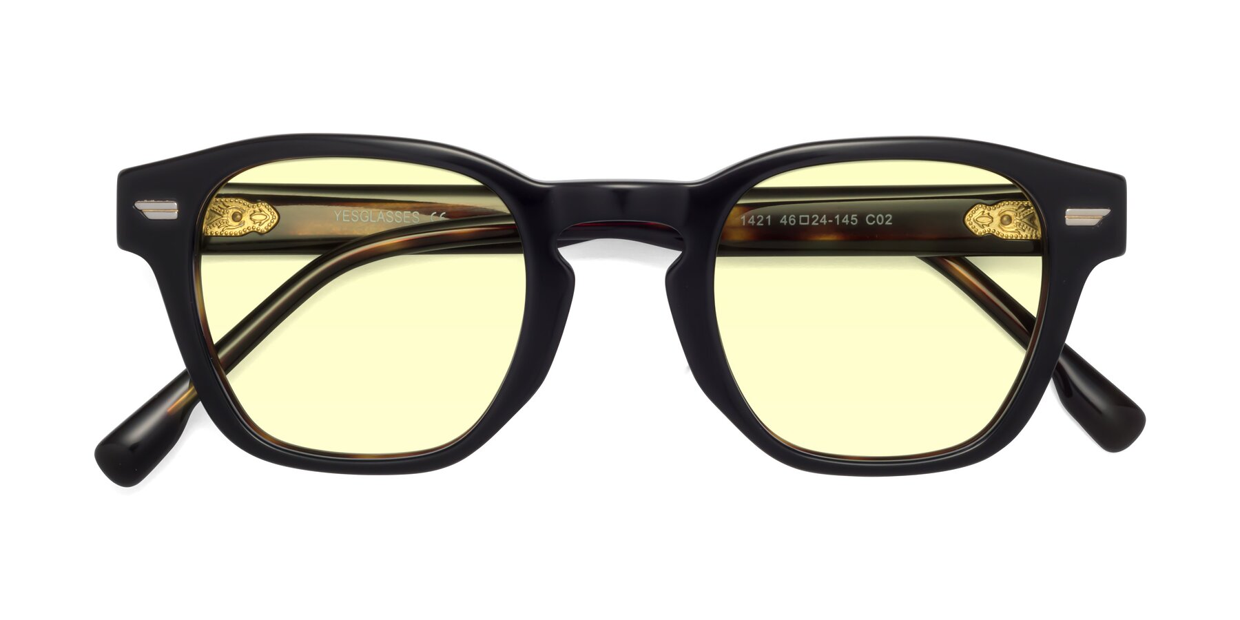 Folded Front of 1421 in Black-Tortoise with Light Yellow Tinted Lenses