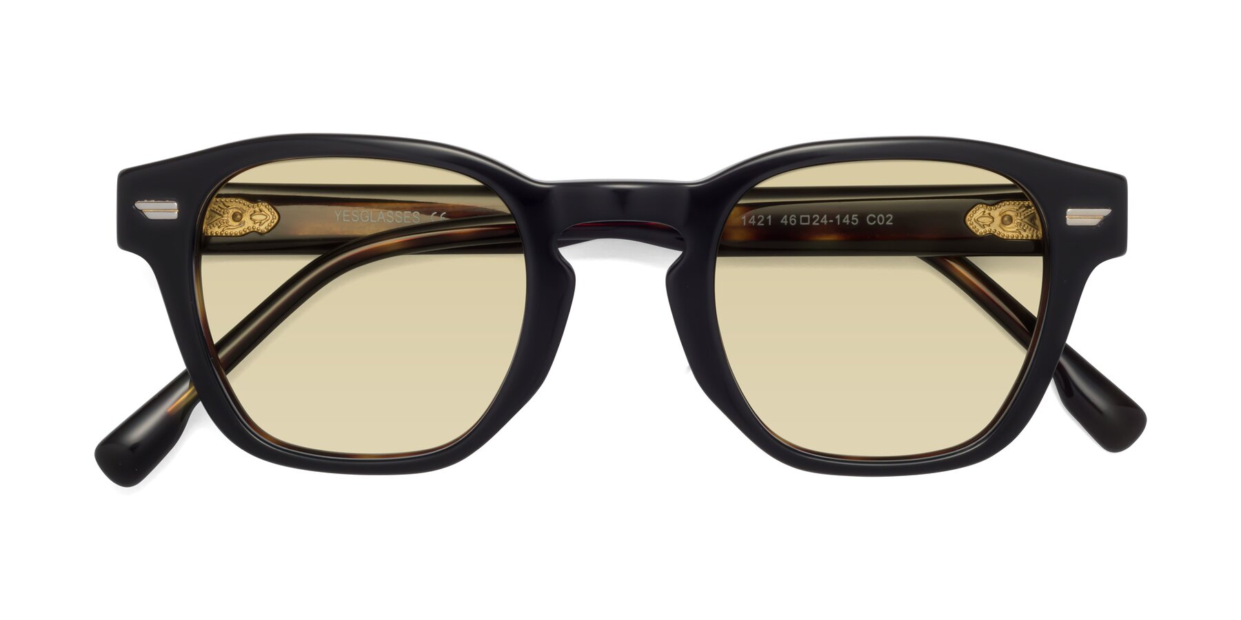Folded Front of 1421 in Black-Tortoise with Light Champagne Tinted Lenses