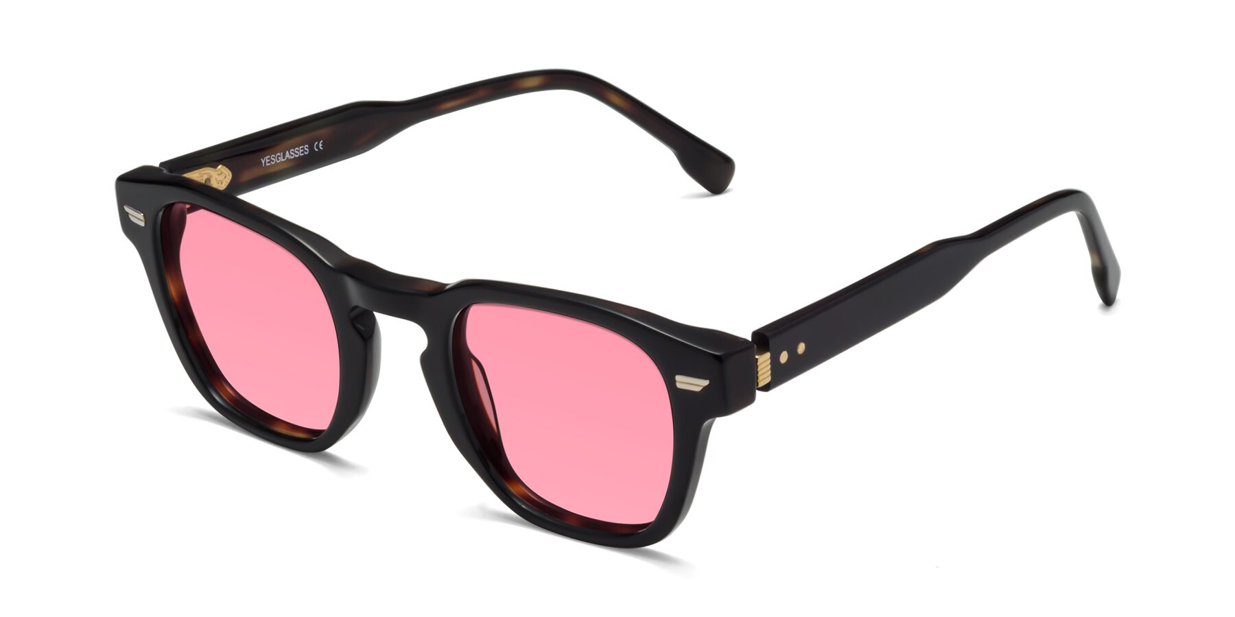 Angle of 1421 in Black-Tortoise with Pink Tinted Lenses