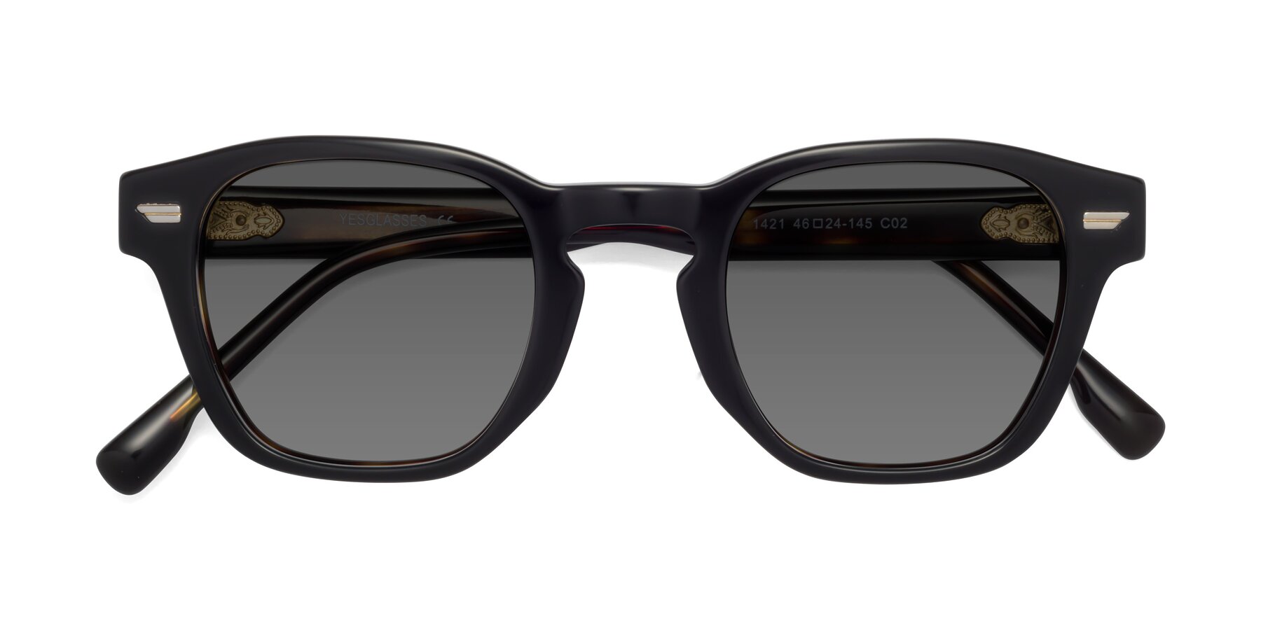Folded Front of 1421 in Black-Tortoise with Medium Gray Tinted Lenses