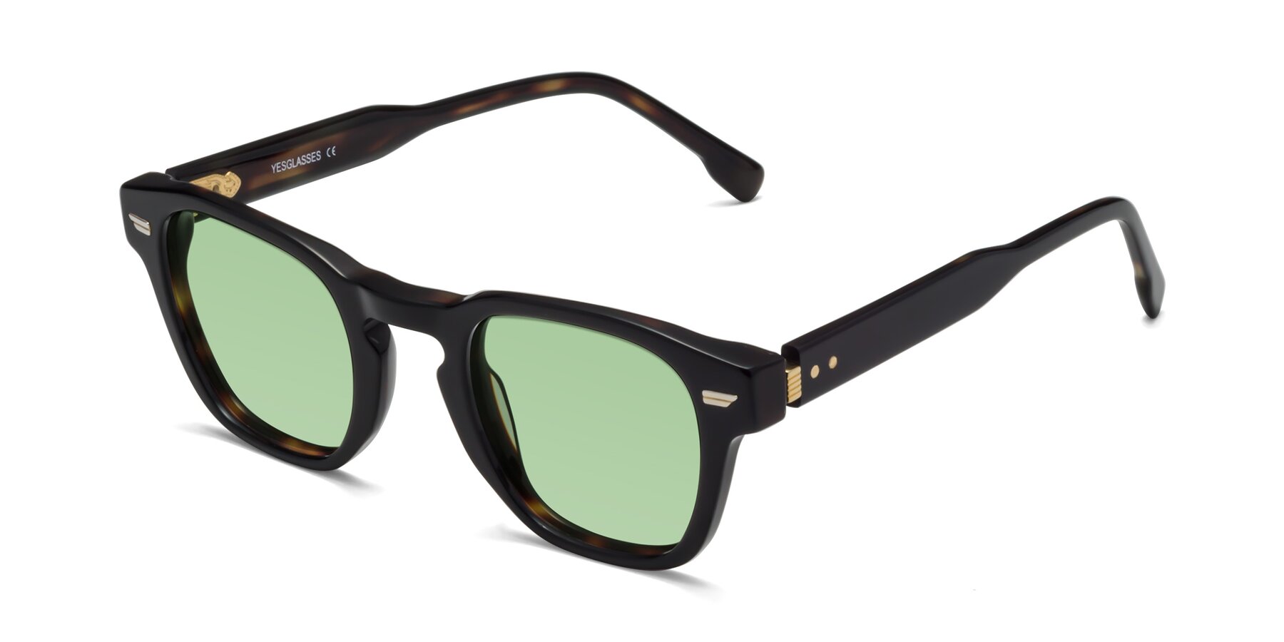 Angle of 1421 in Black-Tortoise with Medium Green Tinted Lenses