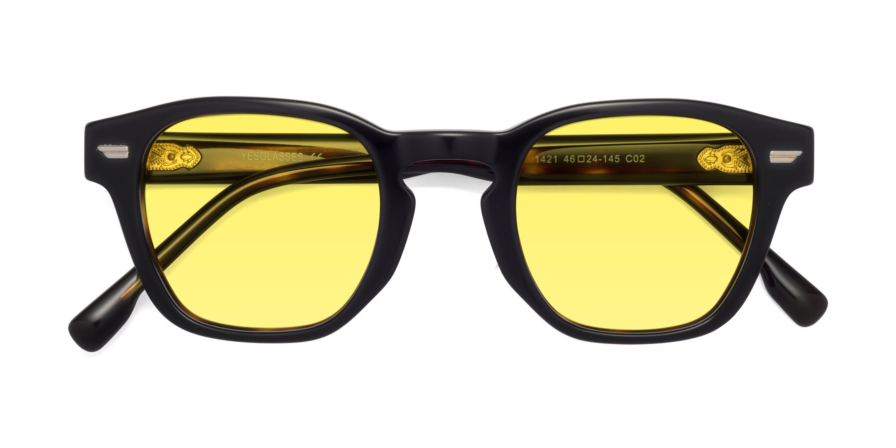 Folded Front of 1421 in Black-Tortoise with Medium Yellow Tinted Lenses