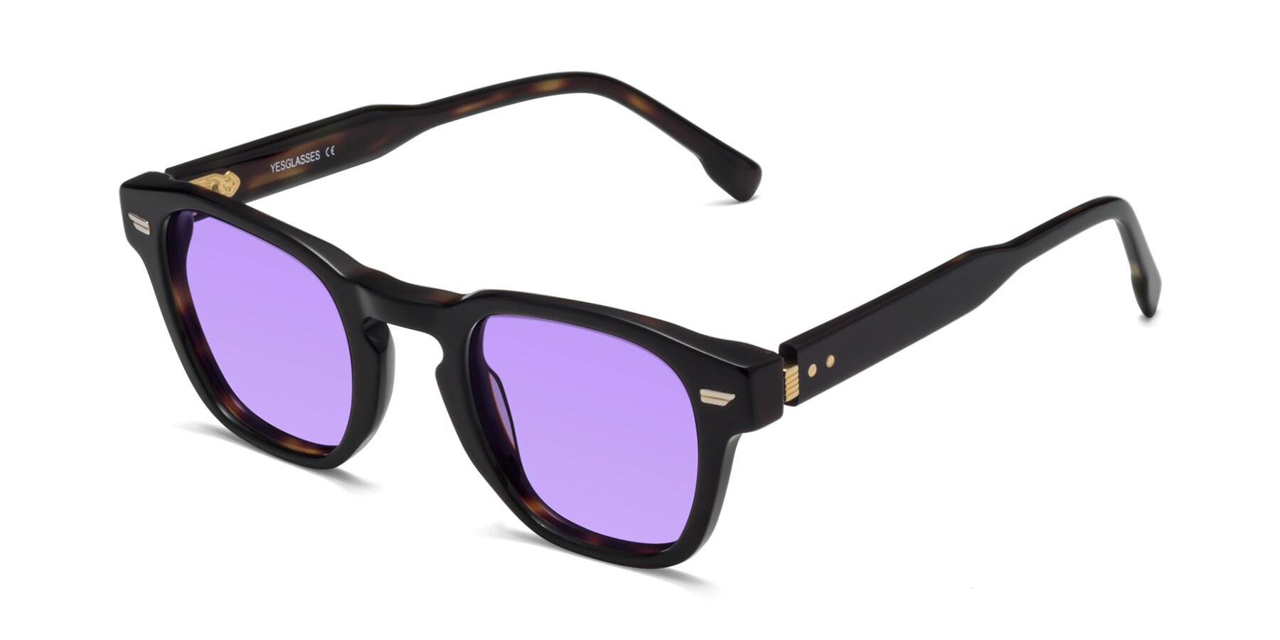 Angle of 1421 in Black-Tortoise with Medium Purple Tinted Lenses