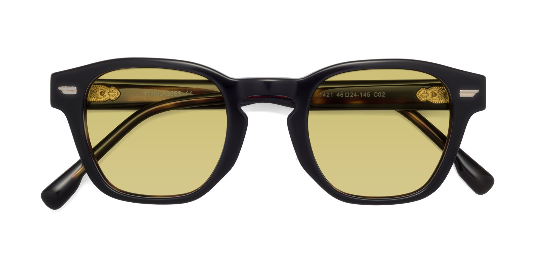 Folded Front of 1421 in Black-Tortoise with Medium Champagne Tinted Lenses