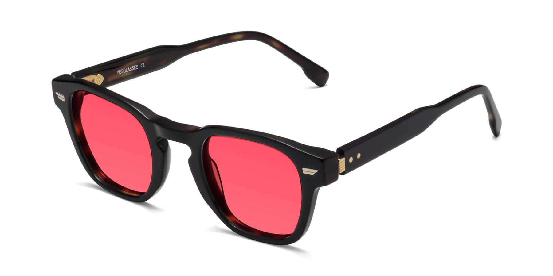 Angle of 1421 in Black-Tortoise with Red Tinted Lenses