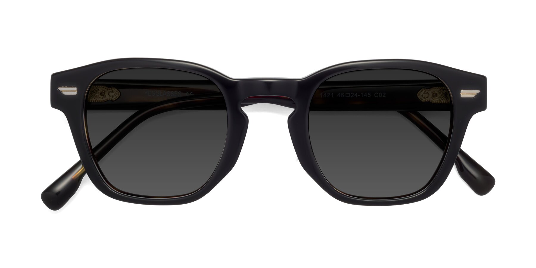 Folded Front of 1421 in Black-Tortoise with Gray Tinted Lenses