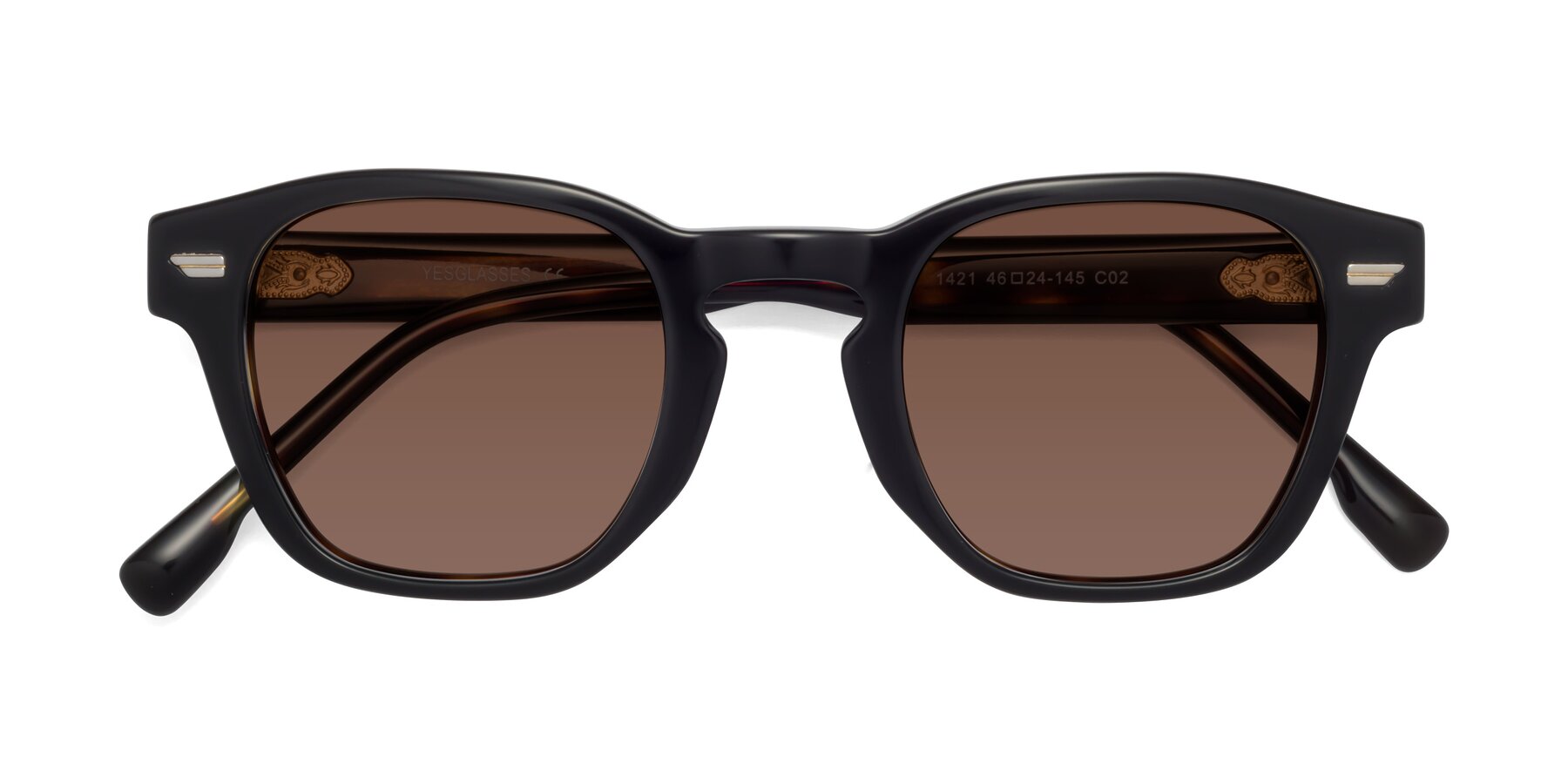 Folded Front of Costa in Black-Tortoise with Brown Tinted Lenses